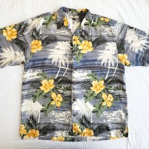 TOMMY BAHAMA Men's 100% Silk SS Button-Down Hawaiian Shirt (XL) Lt Blue/Yellow
